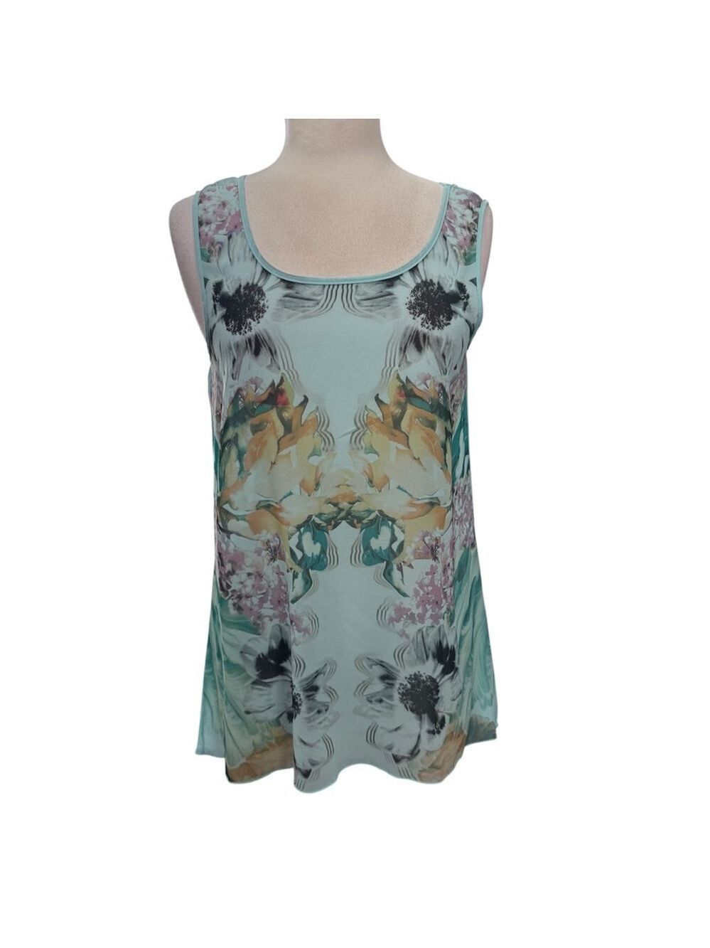 Blu Pepper Sheer Sleeveless Blouse Size S Blue Floral